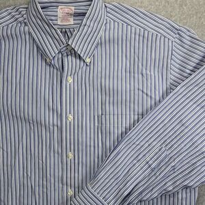 Brooks Brothers Shirt Mens 16 1/2-33 Blue White Striped Long Sleeve Button Down